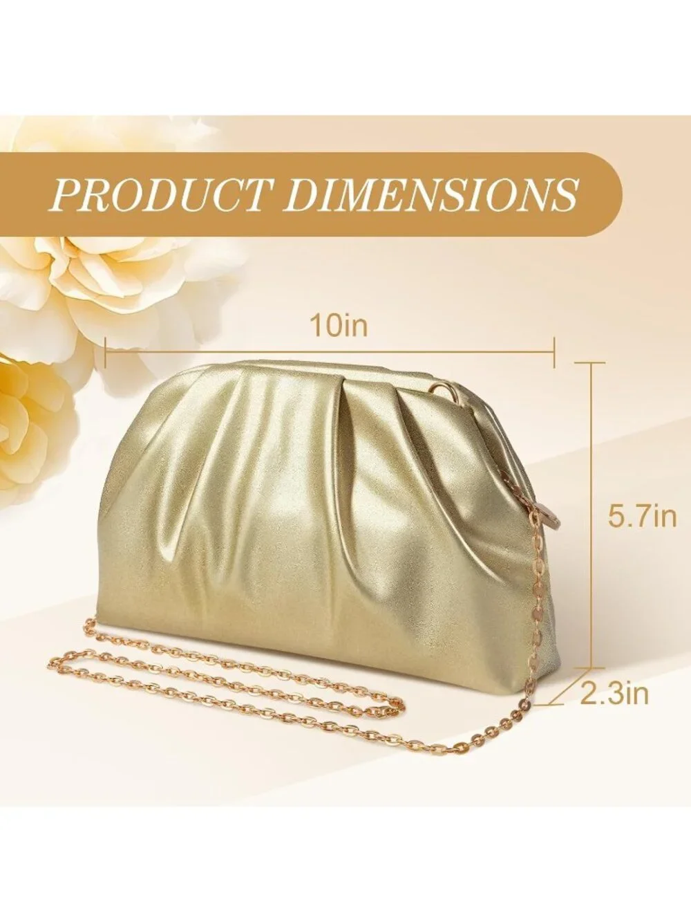 👜 Women's Gold Soft Pleated PU Wedding Clutch Elegant Evening Clutch Purse